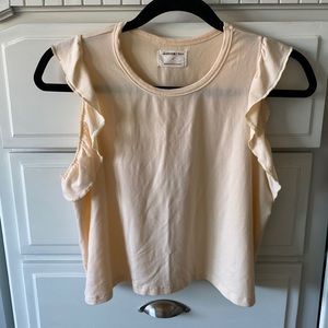 Jackson Rowe flounced arm sleeveless top. Slightly cropped light peach colour